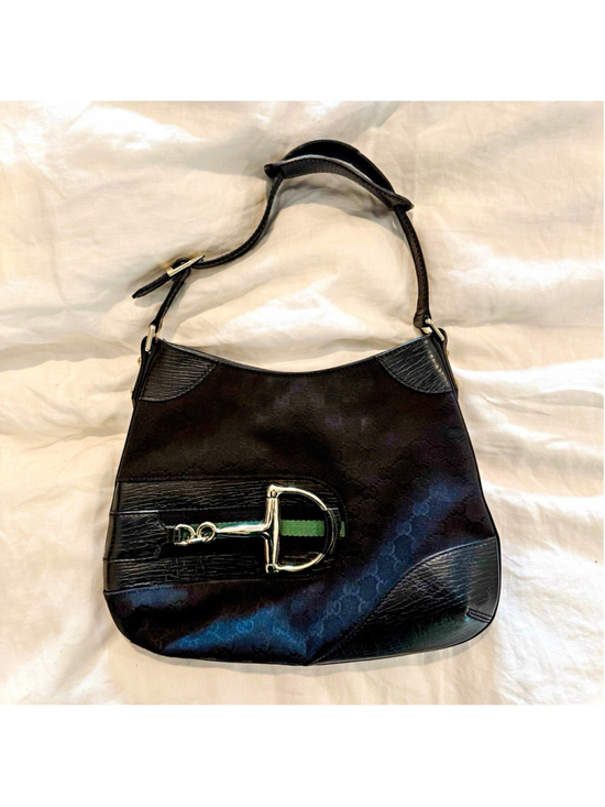 Gucci Handbags - Authentic Gucci Vintage Black GG Monogram Horsebit Hobo Shoulder Bag, Dust Bag